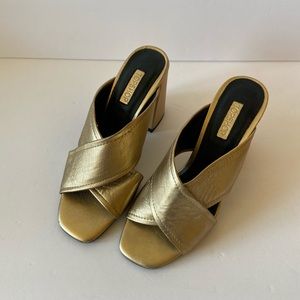 TopShop Riot Flared Leather Mules Gold Sandals